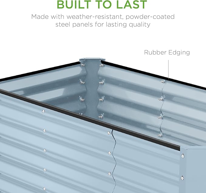 Best Choice Products 4x2x2ft Outdoor Metal Raised Garden Bed, Deep Root Box Planter for Vegetables, Flowers, Herbs, 119 Gallon Capacity, 100% Non Toxic Materials - Mist Blue