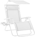 Best Choice Products Folding Zero Gravity Outdoor Recliner Patio Lounge Chair w/Adjustable Canopy Shade, Headrest, Side Accessory Tray, Textilene Mesh - Snow