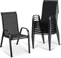 MAMIZO Patio Dining Chairs, Stackable All Weather Teslin Chair, Heavy Duty Outdoor Breathable Chairs Set, w/Armrests, Upgraded Chair FeetW/Strenthened Iron Spacers, 330 LBS (8, Black)
