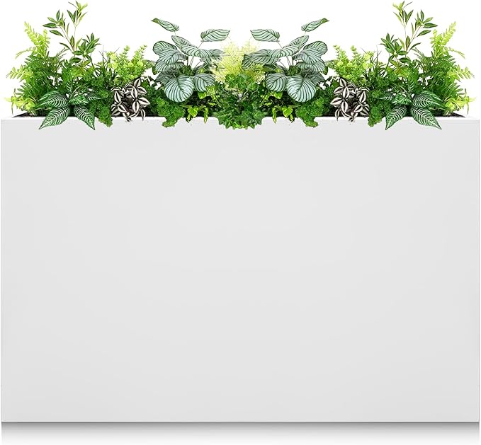 Galvanized Steel Planter Box-No Installation Required Metal Rectangular Block Long Box Planter Modern Outdoor Planters All-Weather Use with Drainage Holes for Patio/Porch, 36×24×12IN（White）