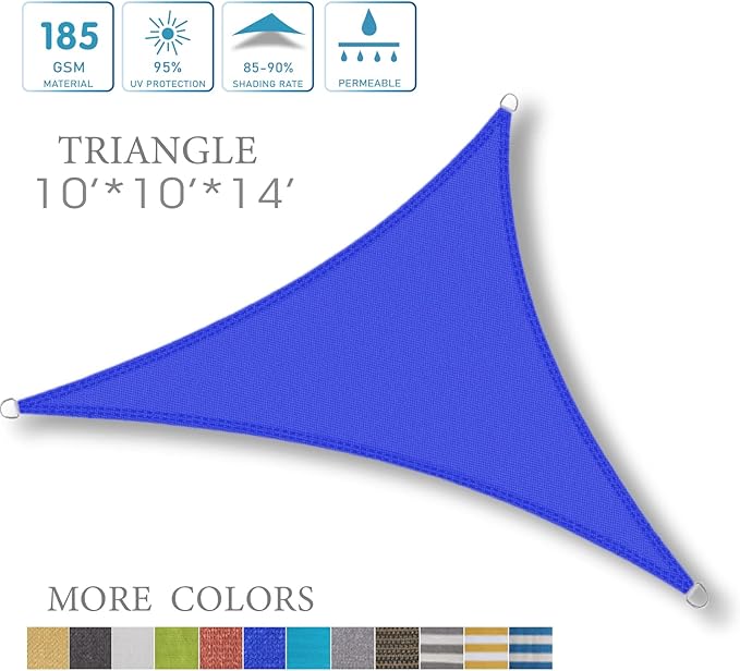 LOVE STORY 10'x10'x14' Right Triangle Sun Shade Sail Canopy UV Block Cover for Outdoor Patio Garden Backyard, Blue