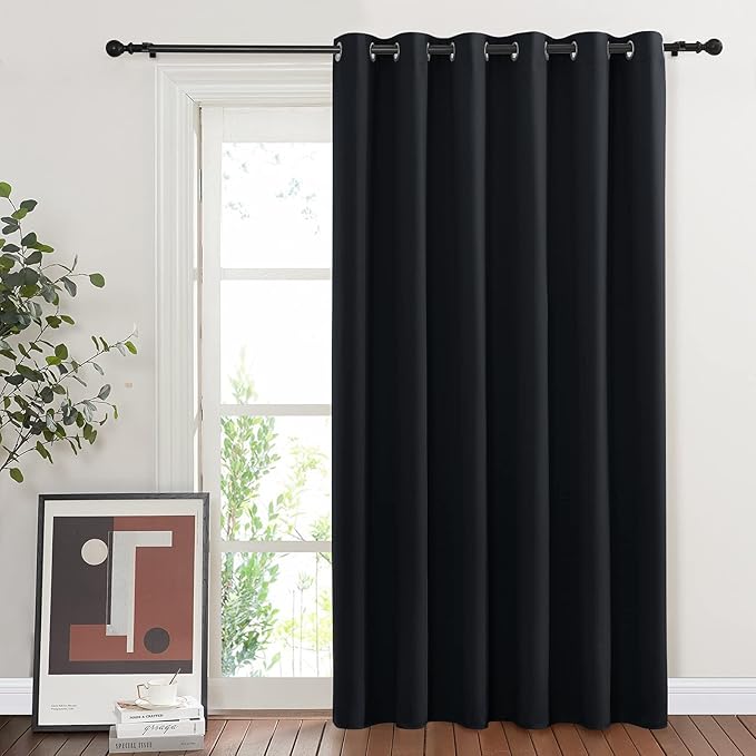 NICETOWN Blackout Curtain for Sliding Door, Patio Door Curtains, Thermal Insulated Wide Drapes/Draperies for Bedroom (Black, 80 by 84 inches)