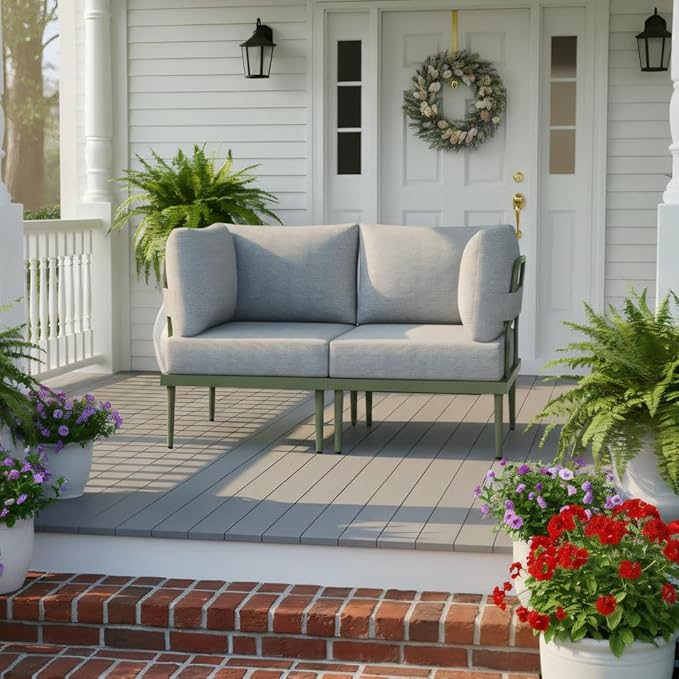Sundale Outdoor 2 Pieces Metal Patio Furniture Set, Outdoor Sectional Sofa w/6 Inch Olefin Cushion, Modern Outdoor Conversation Sets for Porch, Balcony