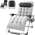 VINGLI 29" Padded Zero Gravity Chair, Lounge Chair with Removable Cushion & Tray， Folding Reclining Patio Chairs， Recliner Chair for Lawn，Indoor Outdoor-Grey