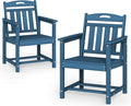 Set of 2 Weatherproof Patio Chairs - HDPE Outdoor Dining Chairs with Wide Seat, Ergonomic Design - for Garden, Backyard, Deck - Navy Blue