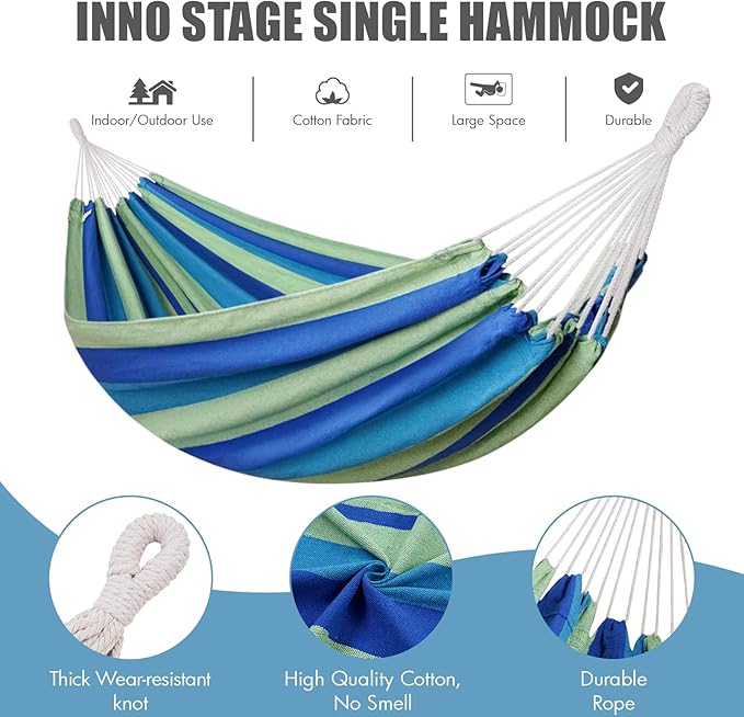INNO STAGE Brazilian Hammock with Tree Straps - Cotton Hammocks Portable Hammock with Carry Bag for Backyard, Porch, Outdoor and Indoor Use
