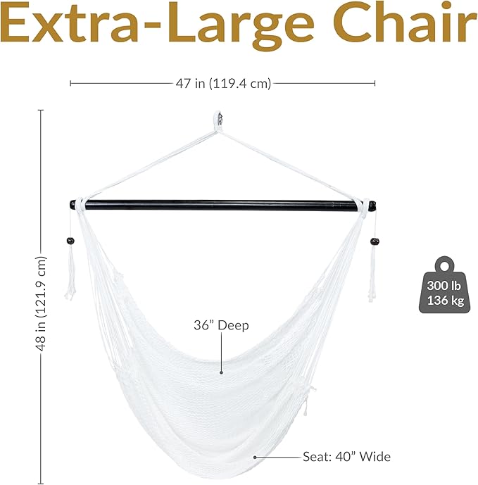 Sunnydaze Outdoor Hammock Chair Swing - Hanging Hammock Swing - Hanging Reading Chair - Soft-Spun Polyester Rope - Caribbean XL - Tan