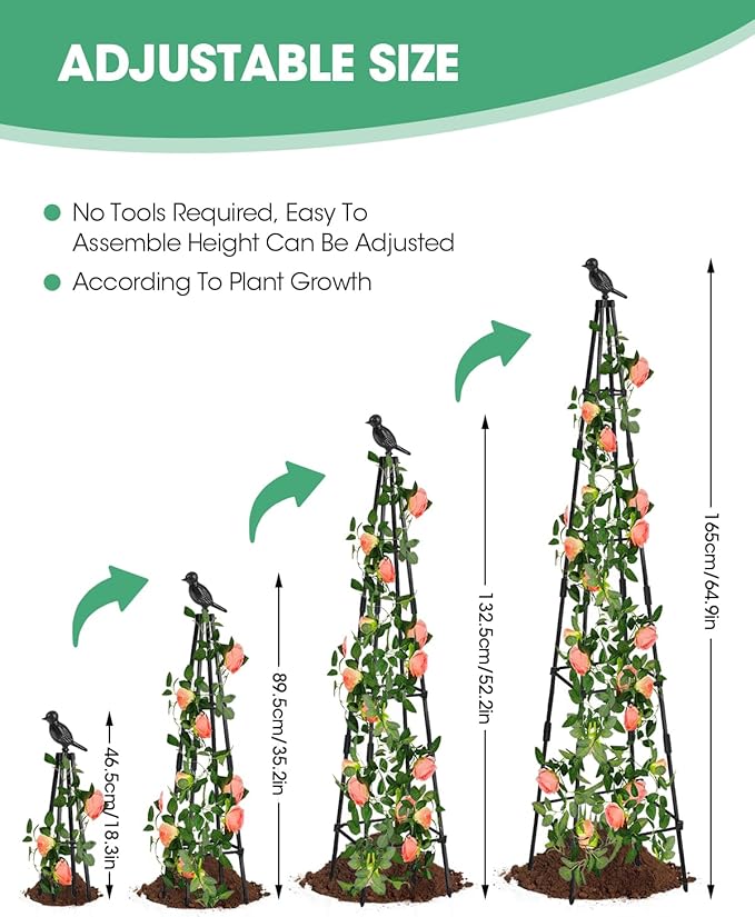 2Pack Garden Trellis for Climbing Plants Outdoor Indoor Pot 67'' Cucumber Trellis for Climbing Plant Support for Climbing Vegetables Plants Garden Obelisk Trellis Tomato cage & Climbing Rose