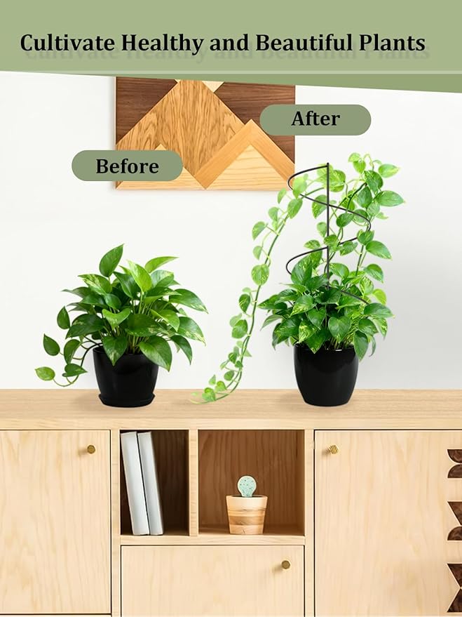 4 Pack Small Wavy Trellis for Potted Plants Indoor, 15 in Garden Trellis for Climbing Plants Outdoor, Single Stick Metal Climber Support Stakes for Vine Ivy Hoya Flower (Black)