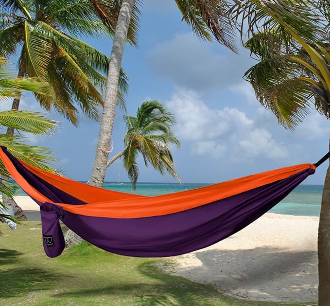 Gold Armour Camping Hammock - XL Double Hammock Portable Hammock Camping Accessories Gear for Outdoor Indoor with Tree Straps, USA Based Brand (Purple and Orange)