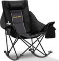 Oversized Rocking Camping Chair with Headrest & Cup Holder - 400lbs Capacity, 600D Oxford Fabric, Easy Fold Portable Outdoor Rocker Chair for Camping, Backyard, Beach, Deep Gray