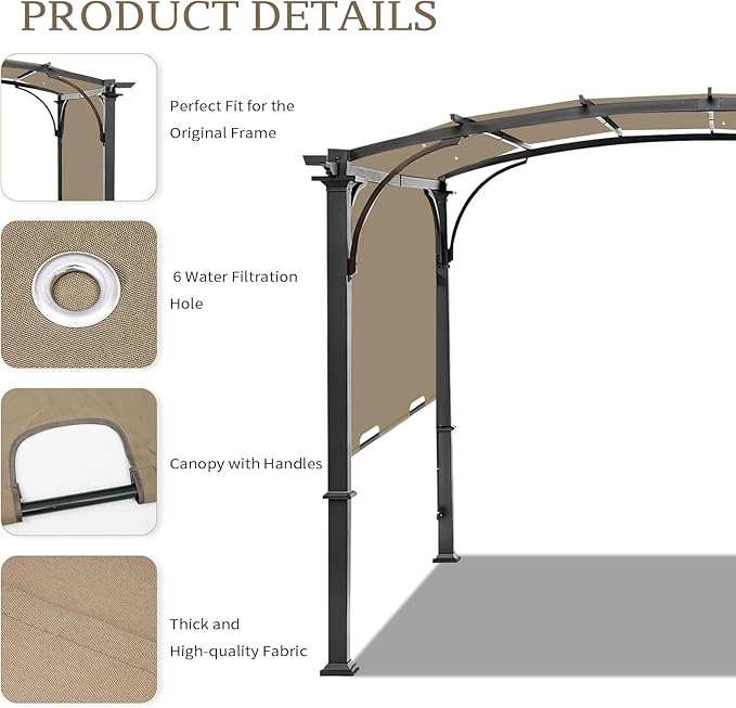 Pergola Canopy Replacement Cover for Lowe's Allen + Roth 10x10 Ft Freestanding Pergola, 200" x 103" Shade Cover, Compatible with Model #L-PG152PST-B,Cover Only (Khaki)