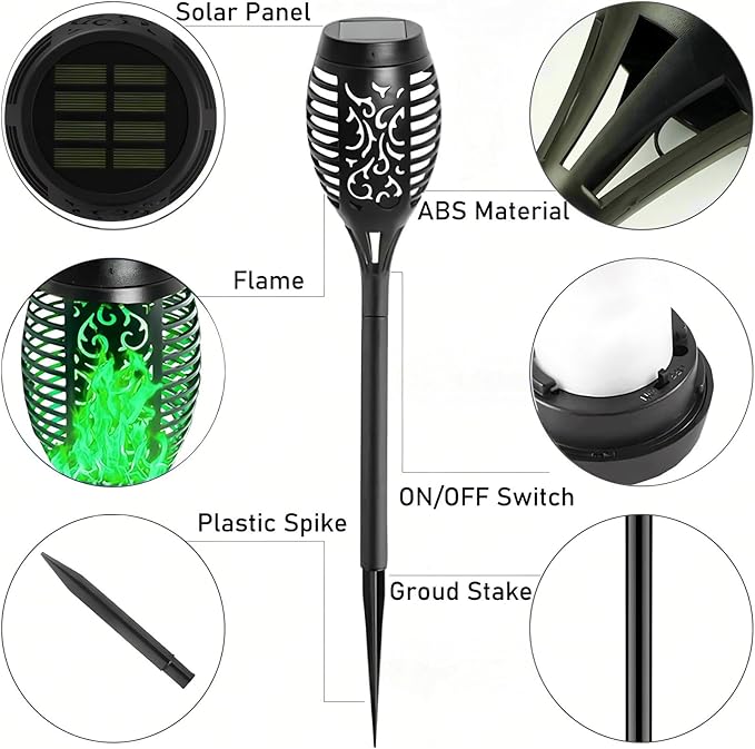 4 Pack Outdoor Solar Flame Light,Solar Lights Outdoor for Garden Decorations with Flickering Flame,IP65 Waterproof Solar Powered Yard Lights Torch Light for Lawn Patio Pathway (Green)
