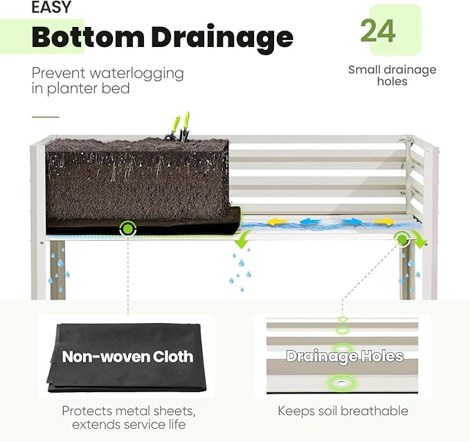KING BIRD Raised Garden Bed with Cover & Netting Galvanized Elevated Large Planter Box with Legs for Backyard, Patio, Balcony, 400lb Capacity, Beige, 48×24×56 in