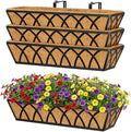 Y&M 24 Inch Window Deck with Coco Liner, Fence Metal Hanging Flower Planter Window Basket Deck Railing Planter Boxes for Outdoor Garden Lawn, 24" Window Boxes Horse Trough with Coconut Coir Liner,4pcs