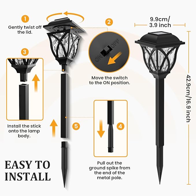 GIGALUMI 8 Pack Solar Lights Outdoor Waterproof, LED Solar Garden Lights, Outdoor Decorations, Garden Decor for Yard, Patio, Landscape, Planter, Walkway (Warm White)