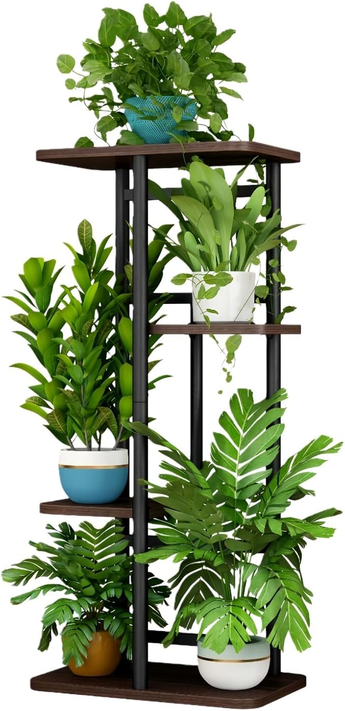LINZINAR Plant Stand Indoor 4 Tier 5 Potted Multiple Plant Shelf Stands for Garden Corner Balcony Living Room