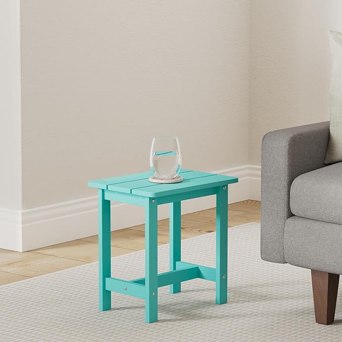 LUE BONA Outdoor Side Table, HDPS Small Outdoor Table, Adirondack Side Table, Outside End Table for Patio, Porch, Deck, Weather Resistant/Easy Maintenance/Indoor or Outside Use, Aruba Blue