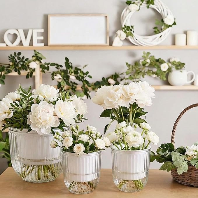 6 Pack Self Watering Hanging Planters Indoor Flower Pots(4.5"+6.5") Visible Water Level Markers 3 Hanging Ropes with Drainage Holes for Indoor Outdoor Garden Home Decor Supplies (White)