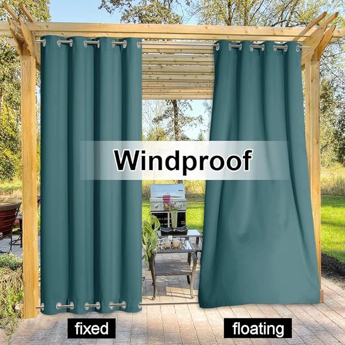 NICETOWN 2 Panels Outdoor Patio Curtains Extra Long Drapes 108 L Waterproof/Windproof, Top and Bottom Rustproof Grommet Keep Warm in Winter Privacy for Yard/Porch, Teal, 52" W per Panel
