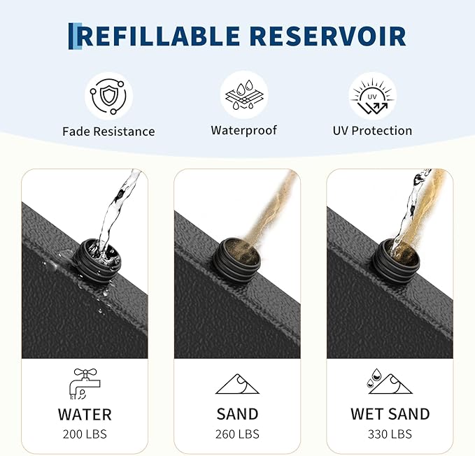 Garvee 4Pcs Patio Umbrella Base 330LB Capacity Heavy Weight Stand Umbrella Stand for 10-15FT Umbrellas, Water/Sand Filled, Clip-Locked Assembly, Umbrellas Holder for Outdoor Deck Poolside, Black