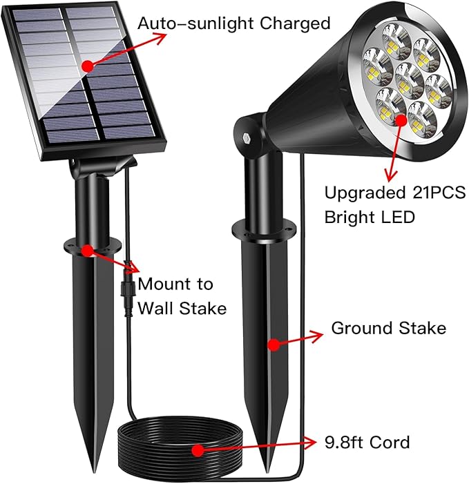 MEIHONG Solar Spot Lights, Warm White Lights with Separate Panel, Solar Tree Light Waterproof Outdoor Landscape Lights Dusk to Dawn for Garden Walkway(2 Pack)