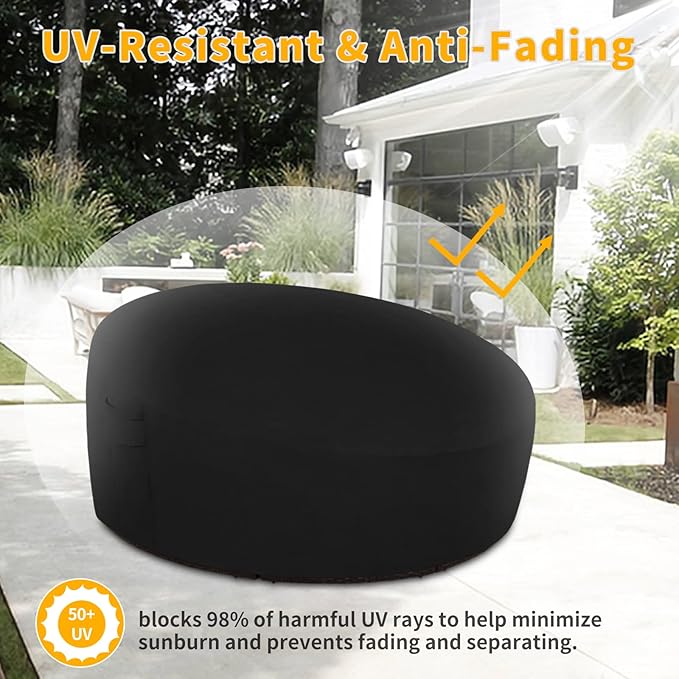 Easy-Going Heavy Duty 600D Outdoor Daybed Cover 88 Inch UV Resistant Patio Round Sofa Cover Waterproof Outdoor Canopy Daybed Sofa Cover with Air Vent 88" Dia x 35"/18" H, Black