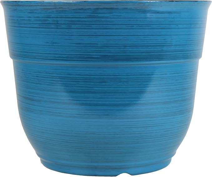 Garden Elements Indoor/Outdoor Glazed Brushed Happy Plastic Planter, Large, Dark Blue, 15"
