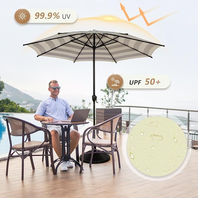 Abba Patio 9FT Lyon Outdoor Patio Umbrella Outdoor Table Umbrella with Push Button Tilt and Crank Market Umbrella 8 Sturdy Ribs UV Protection Waterproof for Garden Deck Backyard Pool, Black & Ivory