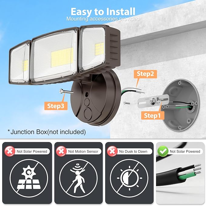 Onforu 100W 11000LM Flood Lights Outdoor, Brightness Security LED Flood Lights with 3 Adjustable Heads, Switch Controlled, IP65 Waterproof 6500K Outside Exterior Flood Light for Yard Garage Eave Patio