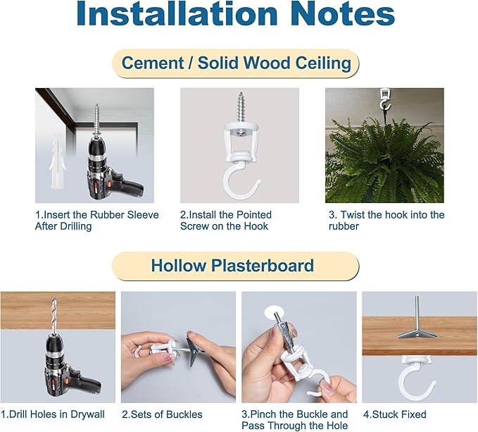 ONIKK Ceiling Hooks for Hanging Plants (6 PCS White), Heavy Duty Metal Plant Hooks, Screw in Hooks for Hanging Birdfeeders, Lamps, Planters, Indoor Outdoor Wall Baskets Hooks up to 33 lbs