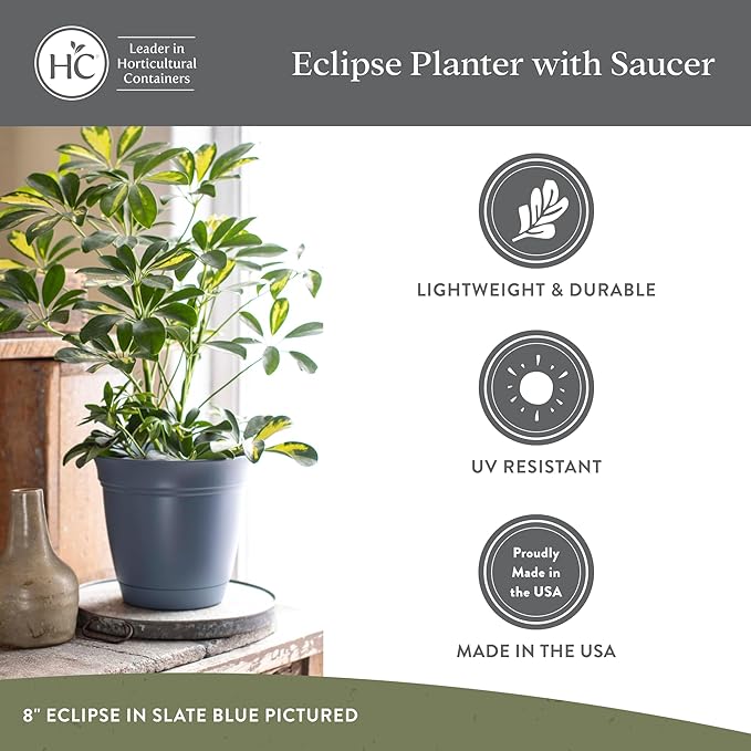 The HC Companies 20 Inch Eclipse Round Planter Pots with Drainage Holes & Attached Saucer, Lightweight UV-Resistant Plastic Indoor & Outdoor Planters, 2-Pack Flower Pots for Garden & Home Decor, White