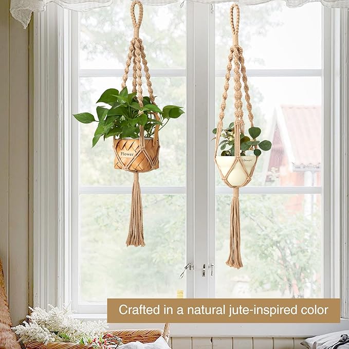 2Pcs Macrame Plant Hangers (27.56”) Indoor & Outdoor, Boho Hanging Planters for Indoor & Outdoor Plants, Macrame Wall Hanging Decor for Flower Pots & Baskets (Pots Not Included)