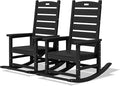 SERWALL Outdoor Rocking Chair Set of 2, Oversized Rocking Chair with Footboard for Adults, HDPE All Weather Resistant Rocking Chairs for Patio, 350lbs Weight Capacity, Black