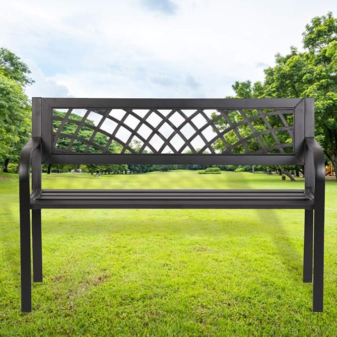 Garden Bench Outdoor Bench with Plastic Backrest for Patio Metal Bench Park Bench or Yard Porch Clearance Work Entryway