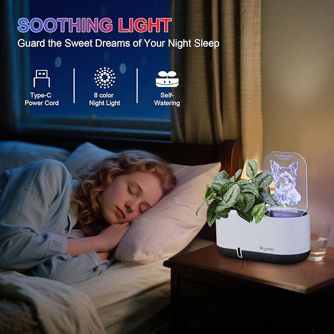 Self-Watering Plant Pot with LED Note Board & 7 Colors Pen, Led Acrylic Message Board with Plant Pot,Dog Board Night Light with Planting Pot for Christmas/Thanksgiving/Gifts(No Plant&Seed)