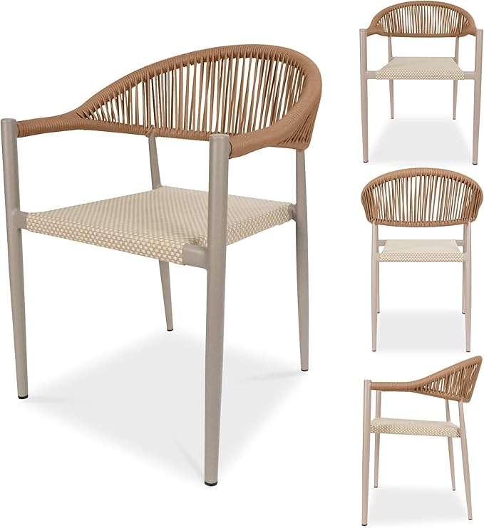 TWT Patio Dining Chairs Outdoor Stackable Dining Chairs for All Weather, Breathable Textilene Garden Outdoor Furniture for Backyard Deck (Brown, Set of 4)
