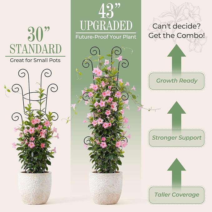 4 Pack 43 Inch Metal Plant Trellis for Climbing Plants - Rustproof Garden Trellis for Large Potted Houseplants, Sturdy Plant Support Indoor Outdoor for Monstera & Vines, Home Decor