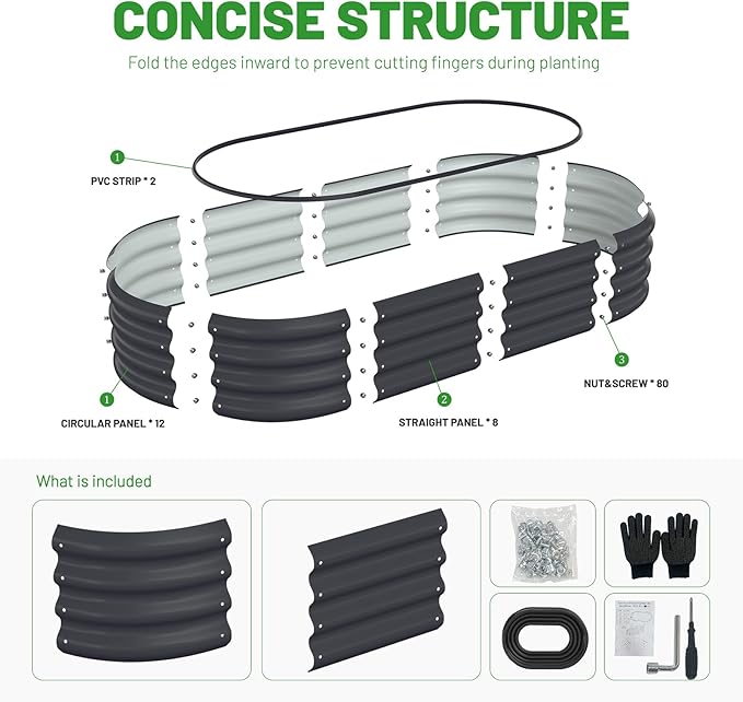 Galvanized Metal Raised Garden Bed Kit for Lightweight Planter Boxes Outdoor with Easy Assembly,4x2x1ft-2PCS Oval Large Galvanized Gardening Raised Bed for Vegetables, Fruits, Flower,Black