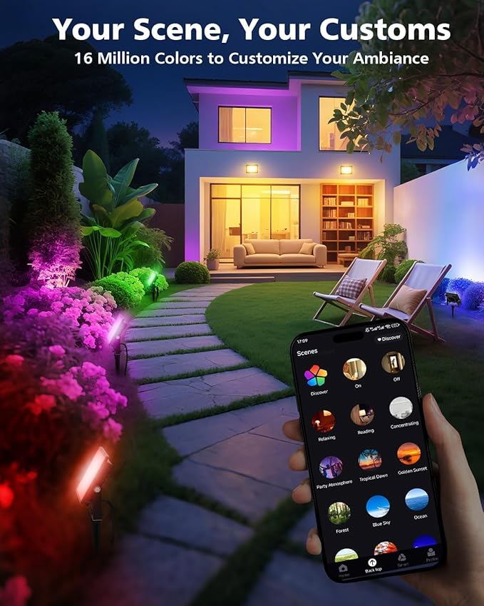 T-SUN Christmas LED Flood Light, 30W RGBCW Dimmable Outdoor Smart Lights, Color Changing LED Light with Remote & APP Control Waterproof Up Lights, Music Sync Stage Spot Light for House, Party (4 Pack)
