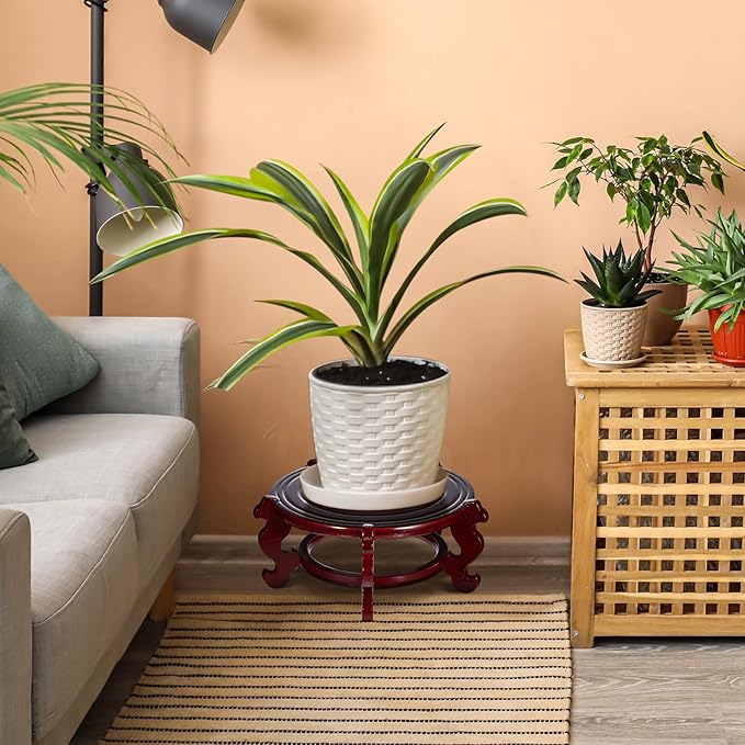 Geetery 2 Pcs 4 to 12 in Wooden Plant Stands Indoor Chinese Oriental Plant Stand for Vase Fishbowl Flower Pot Lamp Redwood Base Vintage Display Rack Decor(10 Inch)