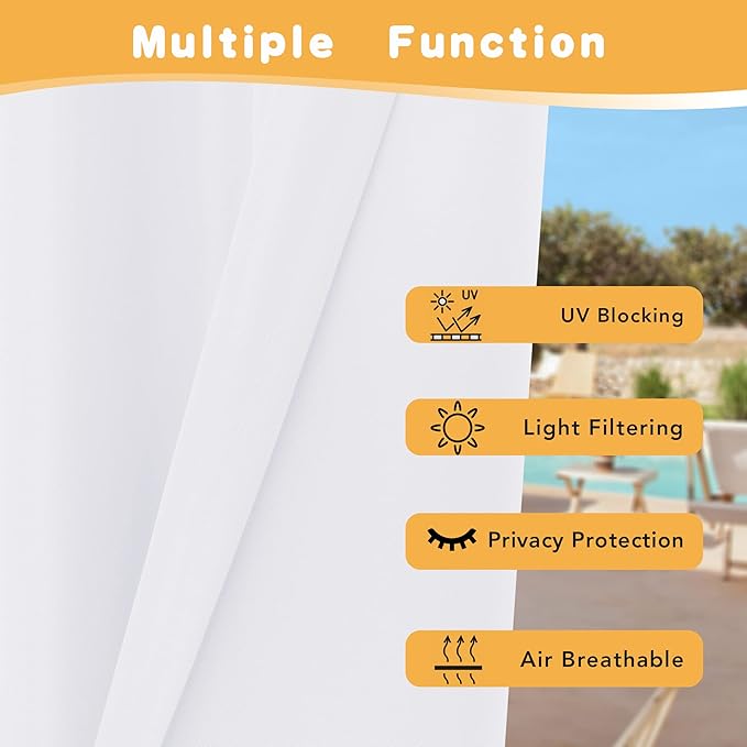 HolidayIdeas Extra Wide Outdoor Curtains for Patio Waterproof, 4 Panels - 110 x 95 Inch - Privacy & Light Filtering Curtains White Grommet Outside Curtains for Porch, Gazebo, Pergola, Backyard