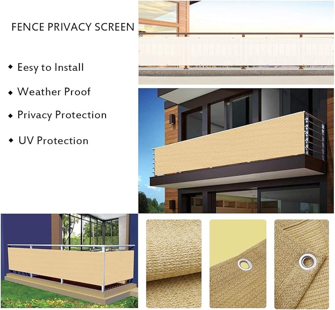 LOVE STORY Balcony Privacy Screen, 3.3' x19.7' Sand Deck Shield Screen Fence Cover (HDPE),UV Protection and Weather-Resistant,3 FT Height for Deck, Patio, Backyard, Outdoor Pool, Porch, Railing