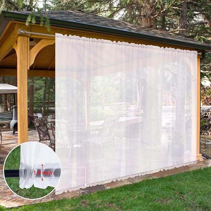 SpaceDresser Waterproof Outdoor Sheer Curtains for Patio - 2 Panels Rod Pocket Indoor Voile Sheer Curtain for Living Room,100W x 120L inch, White