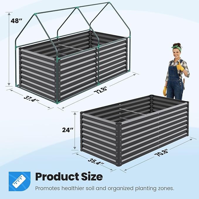 Quictent Raised Garden Bed Galvanized Raised Beds for Gardening Vegetables with Cover 6x3x2 ft Tall Metal Planter Box Outdoor Use (Clear)