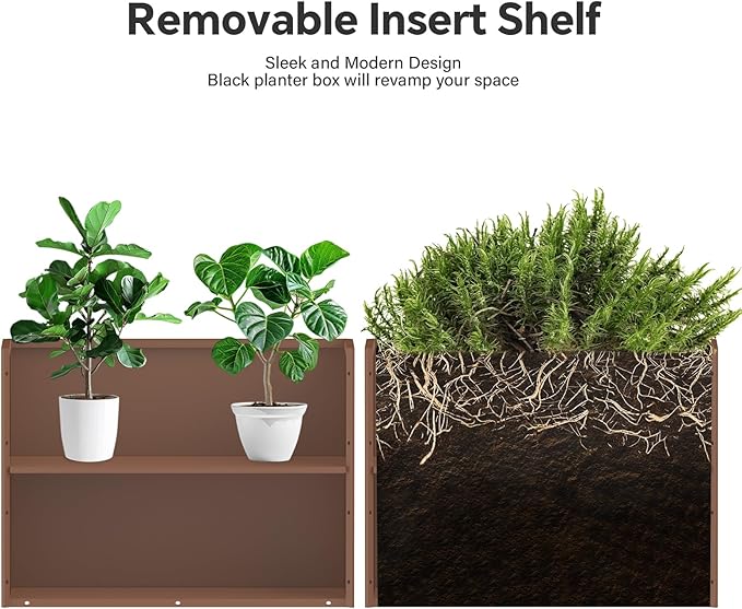 Rectangular Planter Box with Removable Insert Shelf - 32x12x24 Inches Large Size Planters for Patio, Yard, Terracotta