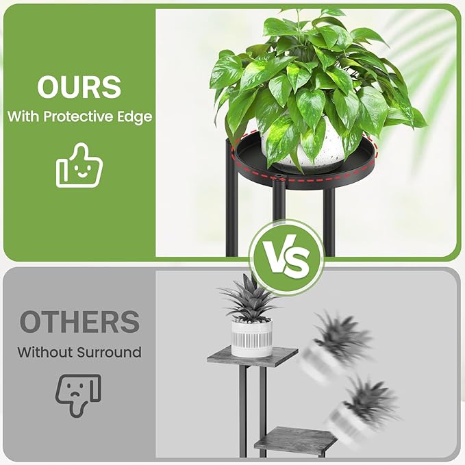 iDavosic.ly 7 Tier Plant Stand Indoor Outdoor, Tiered Corner Multiple Flower Pot Holder Shelf, Metal 51 Inch Tall Display Rack for Patio Porch Living Room Garden Balcony, Modern Black & Rustic Brown
