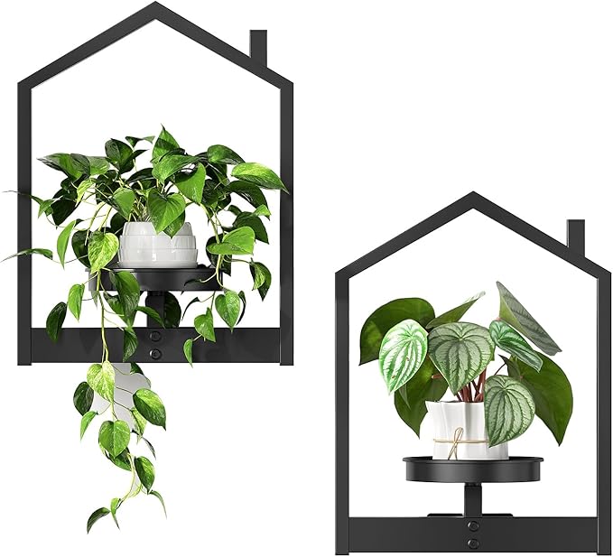 HOOBRO Wall Plant Holder, Wall Planters for Indoor Plants Set of 2, Plant Hanger Indoor Window Plant Shelves for Indoor Outdoor Decor, Black BK08HJP201