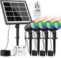 MEIHUA Solar Spot Lights Outdoor Color Changing, 4 in 1 Landscape Lighting RGB Spotlights with Remote Control, IP66 Waterproof Solar Lights Outdoor Garden for Pathway Yard Pool Tree