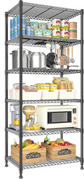 Xcity Storage Shelves, 6 Tier Heavy Duty Metal Shelving Unit, 2400 LBS Capacity Adjustable Steel Wire Shelf Organizer for Pantry, Kitchen, Garage, 14" D x 30" W x 70" H, Black